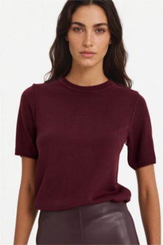 Әйелдерге Бордо қалыпты пішім дөңгелек жаға Пулловер