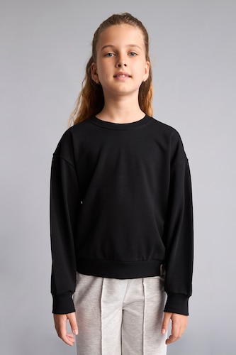 GIRLS & TEENS Black Girl Cotton Relax Fit Crew Neck Sweatshirt