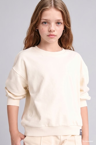 Young Girls - Teen Girls Ecru Girl Relaxed Fit Ecru Crew Neck Sweatshirt