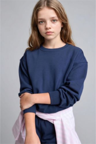 Young Girls - Teen Girls NAVY Relax Fit Crew Neck Sweatshirt