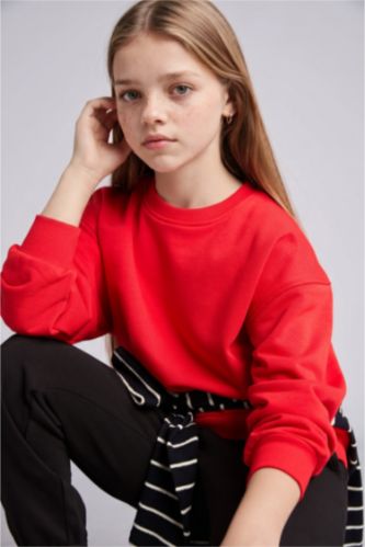 Kız Çocuk - Genç Kız Kırmızı Relaxed Fit Sweatshirt Kız Çocuk