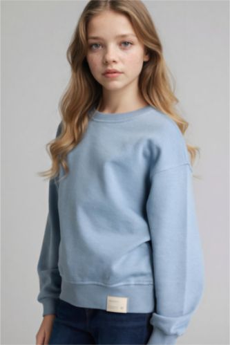 GIRLS & TEENS Blue Girl Relax Fit Crew Neck Slogan Print Sweatshirt