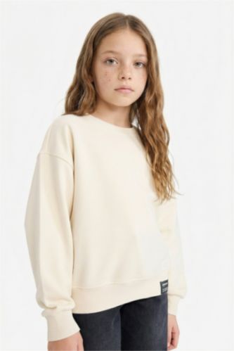 Kız Çocuk Relax Fit Bisiklet Yaka Baskılı Sweatshirt