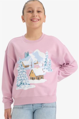 Girl Relax Fit Crew Neck Printed Sweatshirt