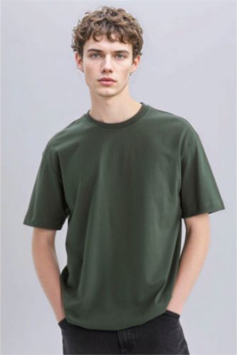 Erkek Haki Oversıze Kısa Kollu Tişört