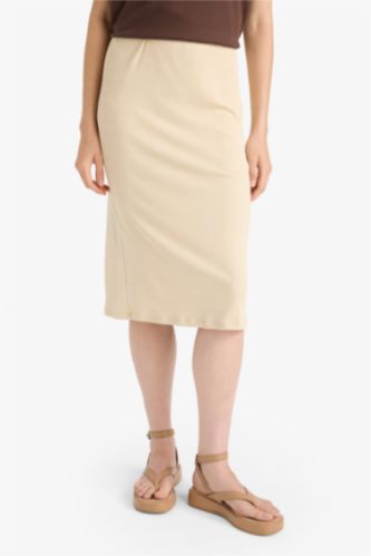 WOMAN Beige Pencil Skirt Camisole Normal Waist Midi Knitted Skirt