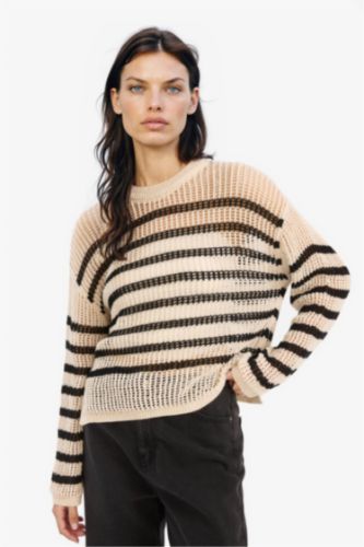 Regular Fit Bisiklet Yaka Çizgili Triko Kazak