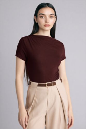 Woman Brown تيشيرت سليم فيت