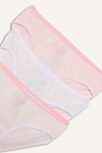 %100 Pamuklu Desenli 3'lü Slip Külot Kız Çocuk