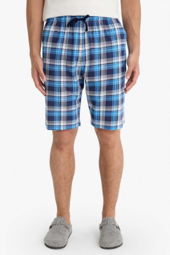 Regular Fit Kareli Cepli Şort Pijama Altı