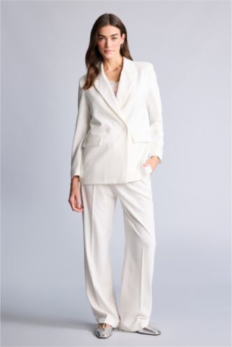 Kadın Kırık Beyaz Yüksek Bel Straıght Fıt Pantolon