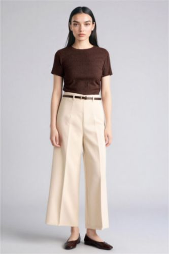 Woman Ecru Culotte Fit Regular Hem Trousers