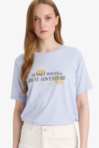 WOMAN Light Blue Regular Fit Crew Neck Short Sleeve T-Shirt