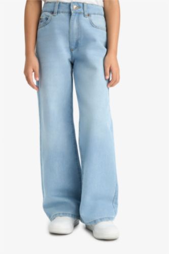 Kız Çocuk - Genç Kız Açık Mavi Straight Wide Standart Paça Jean Pantolon Kız Çocuk
