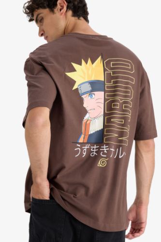 %100 Pamuk Naruto Boxy Fit Rahat Kesim Bisiklet Yaka Sırt Baskılı Kısa Kollu Tişört