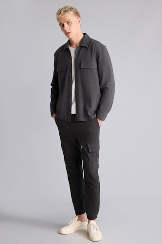 MAN Anthracite Cargo Pocket Elastic Waist Jogger Fit Gabardine Trousers