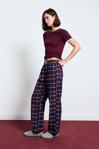 نساء كحلي Regular Fit Long Flannel Bottom