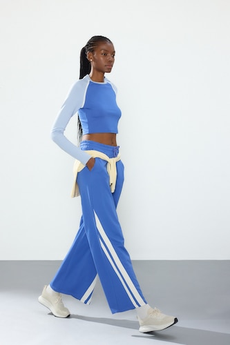 Kadın Saks Pamuklu Wide Leg Eşofman Altı