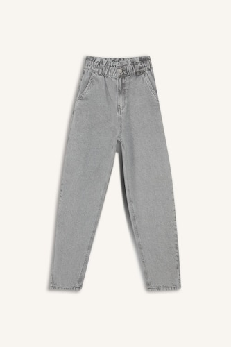 Paperbag High Waist Straight Leg Jeans