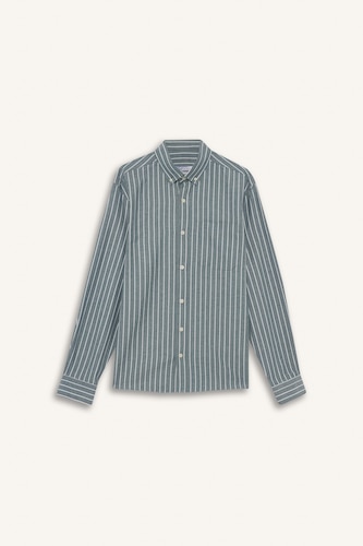 Regular Fit Polo Neck Woven Striped Shirt