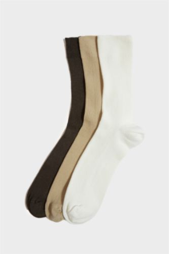Erkek Dikişsiz Rahat Lastikli 3'lü Penye Pamuklu Premium Uzun Çorap