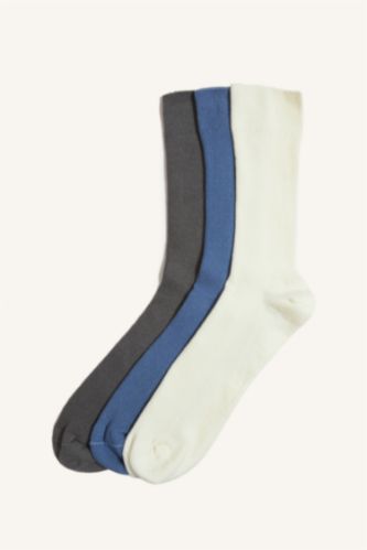 Erkek Dikişsiz Rahat Lastikli 3'lü Penye Pamuklu Premium Uzun Çorap