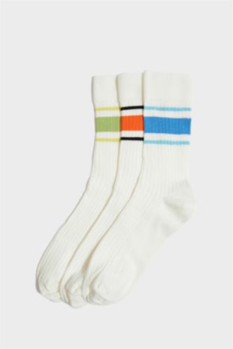 Erkek Dikişsiz Rahat Lastikli 3'lü Penye Pamuklu Premium Uzun Çorap