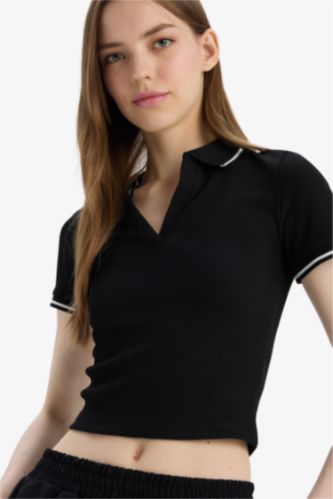 Fitted Polo Yaka Basic DÜZ Fitilli Kaşkorse Kısa Kollu Tişört