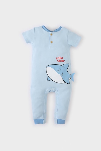 Baby Boy Newborn Sea Printed Waffle Jumpsuit