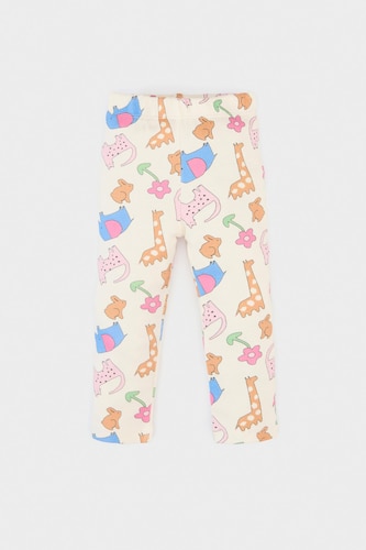 Baby Girl Regular Fit Animal Patterned Ribbed Trousers