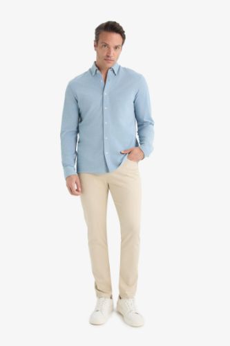 Slim Fit Dar Kesim Dar Paça Cepli Dokulu Pantolon