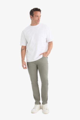 Slim Fit Dar Kesim Dar Paça Cepli Dokulu Pantolon