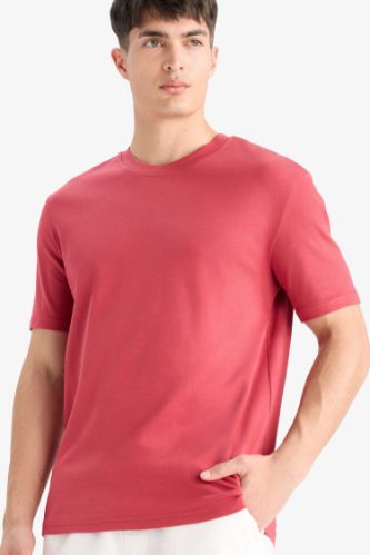 %100 Pamuk Regular Fit Bisiklet Yaka Basic Düz Kısa Kollu Tişört