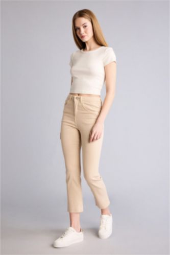 FEMME Beige Pantalon Cheville Jean Coupe évasée raccourcie