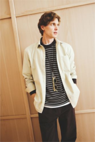 Хлопковая рубашка с длинными рукавами и поло-воротником, обычный крой