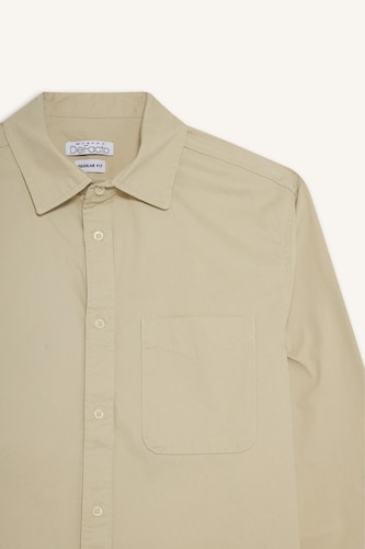 Regular Fit Polo Collar Cotton Long Sleeve Shirt