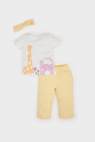 Baby Girl Animal Patterned Ribbed Camisole 3 Piece Set
