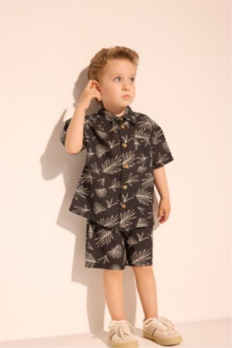Baby Boy Black Baby Boy Printed Flame Poplin 2 Piece Set