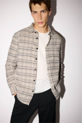 قميص كم طويل قصة عادية من فلانيل