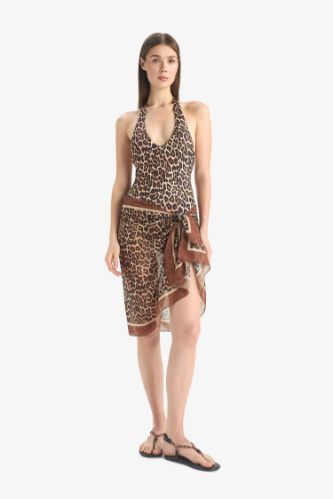 Regular Fit Leopar Desenli Şifon Pareo-Fall in Love
