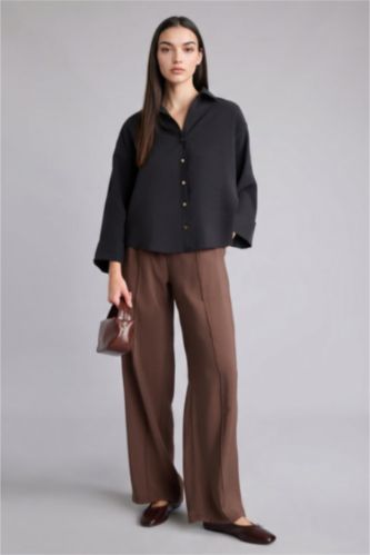 Женщины Светло коричневый High Waist Wide Leg Trousers