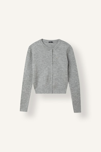 Woman Slim Fit Dark Grey Crew Neck Knitted Cardigan