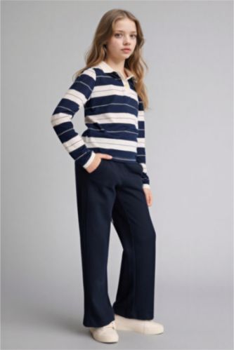 Kız Çocuk - Genç Kız Lacivert Wıde Leg Waffle Pantolon Kız Çocuk