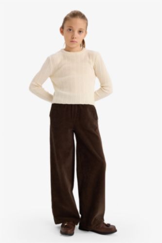 بنطرون بناتي مخمل مضلع وايد ليج برجل واسع