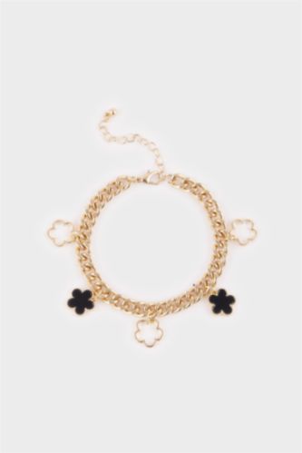 Kadın Siyah-Beyaz Yonca Detaylı Bileklik