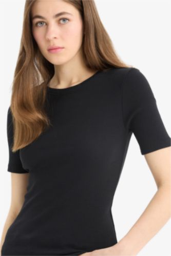 Slim Fit Crew Neck Basic Corduroy T-Shirt