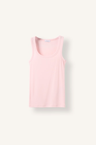 WOMAN Light Pink توب بيزك مضلع سليم فيت بياقة مدورة