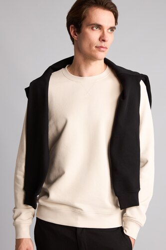 Erkek Taş Uzun Kollu Basic Sweatshirt