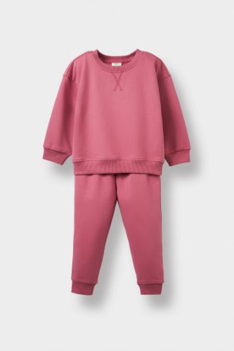 Kız Bebek 2'li Takım İçi Yumuşak Tüylü Sweatshirt Eşofman Altı