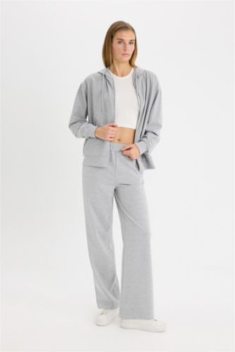 WOMAN Grey Melange Straight Fit Thin Sweatshirt Fabric Trousers